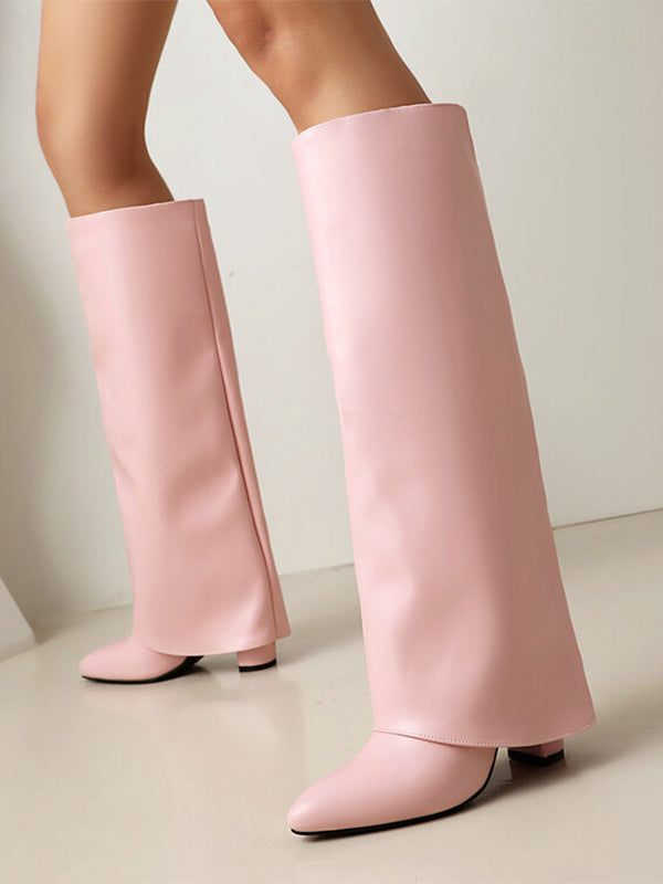 Pointed-Toe Block-Heel Knee-High Boots in Pink – photo 1