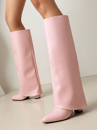 Pointed-Toe Block-Heel Knee-High Boots in Pink – photo 1