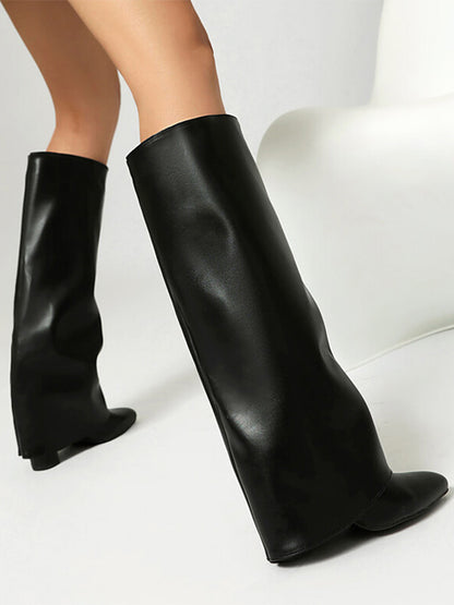 Pointed-Toe Block-Heel Knee-High Boots in Pink – photo 5