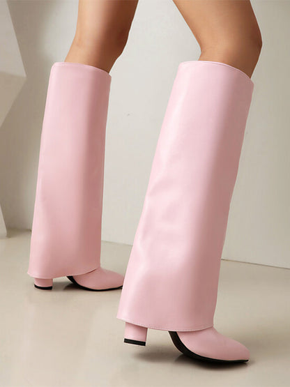 Pointed-Toe Block-Heel Knee-High Boots in Pink – photo 2