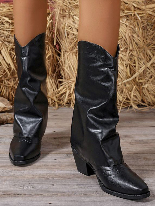 Round-Toe Block-Heel Mid-Calf Boots in Black – photo 3