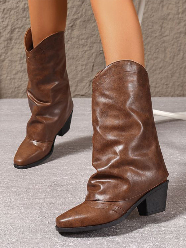 Round-Toe Block-Heel Mid-Calf Boots in Black – photo 5
