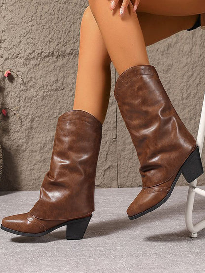 Round-Toe Block-Heel Mid-Calf Boots in Black – photo 6