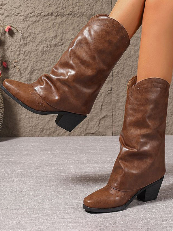 Round-Toe Block-Heel Mid-Calf Boots in Black – photo 7