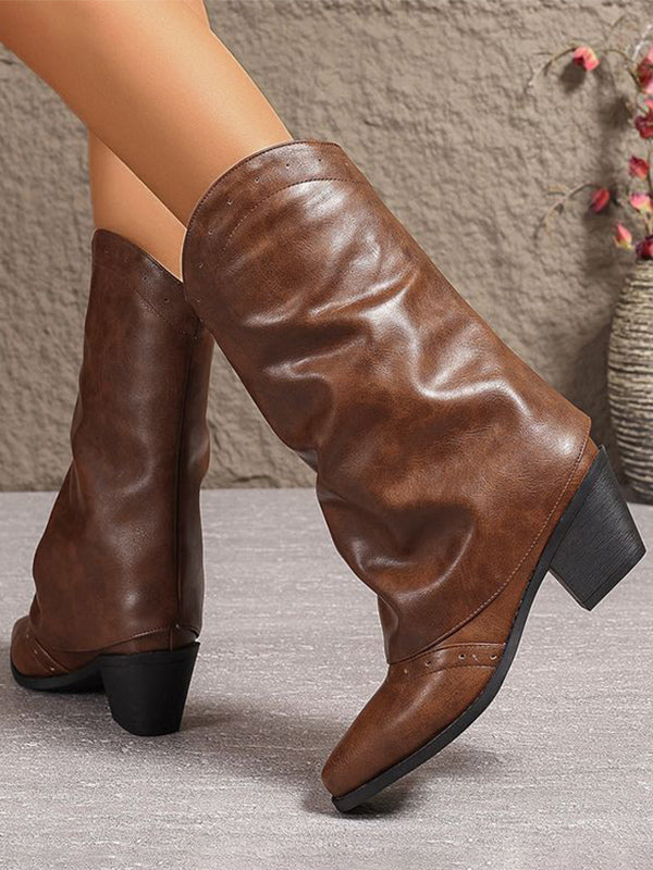 Round-Toe Block-Heel Mid-Calf Boots in Black – photo 4