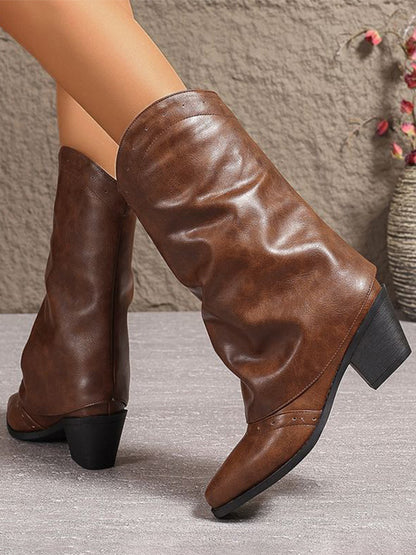 Round-Toe Block-Heel Mid-Calf Boots in Black – photo 4