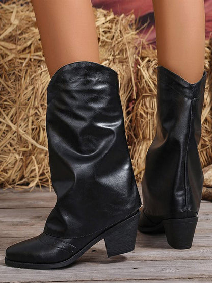 Round-Toe Block-Heel Mid-Calf Boots in Black – photo 1