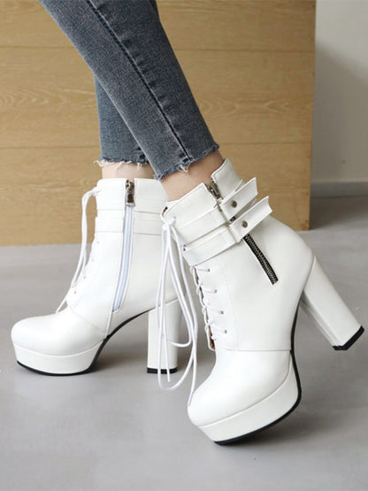 Round-Toe Block-Heel Ankle Boots in White – photo 1