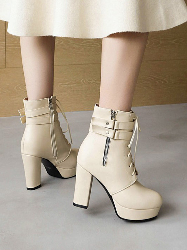 Round-Toe Block-Heel Ankle Boots in White – photo 6
