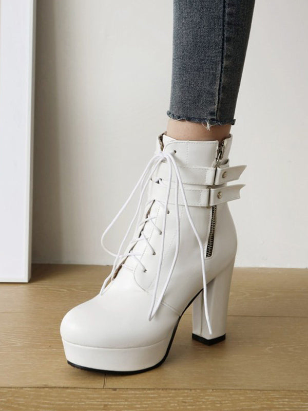 Round-Toe Block-Heel Ankle Boots in White – photo 2