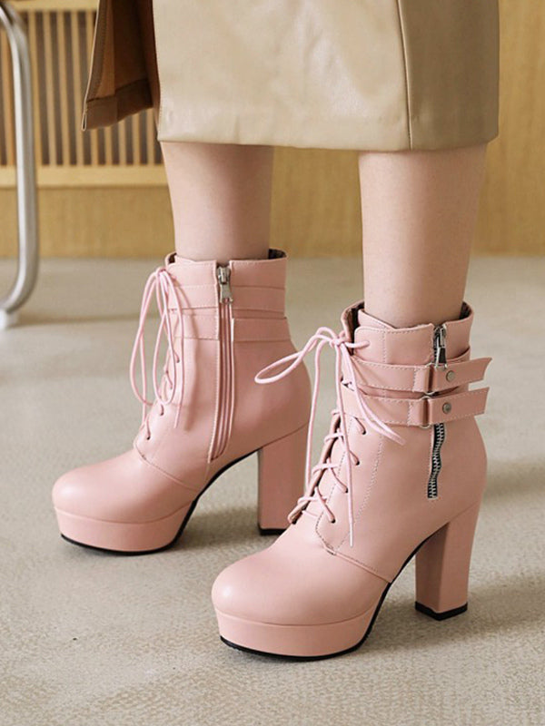 Round-Toe Block-Heel Ankle Boots in White – photo 7