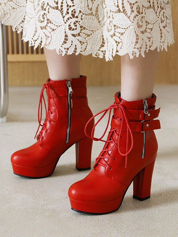 Round-Toe Block-Heel Ankle Boots in White – photo 9