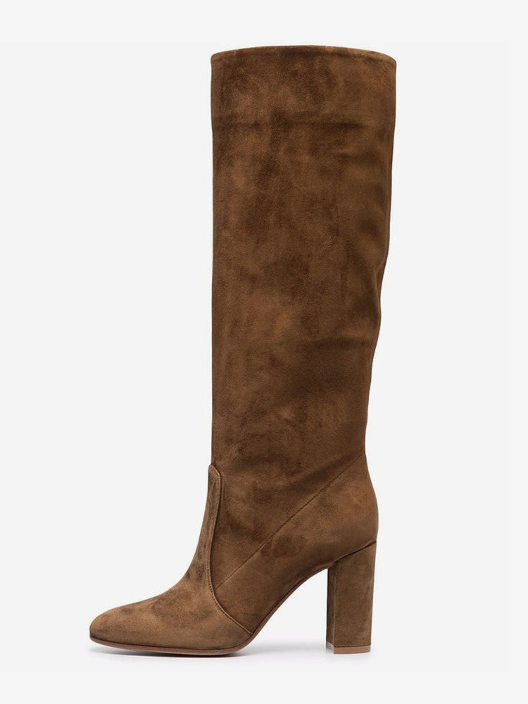 Round-Toe Block-Heel Suede-Effect Mid-Calf Boots in Black – photo 4