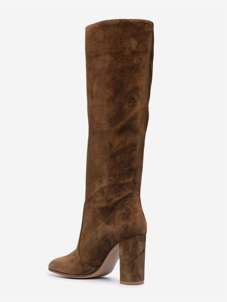 Round-Toe Block-Heel Suede-Effect Mid-Calf Boots in Black – photo 6