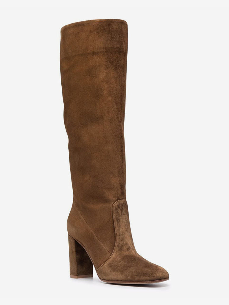 Round-Toe Block-Heel Suede-Effect Mid-Calf Boots in Black – photo 7