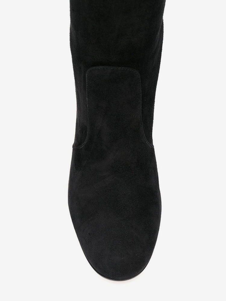 Round-Toe Block-Heel Suede-Effect Mid-Calf Boots in Black – photo 2