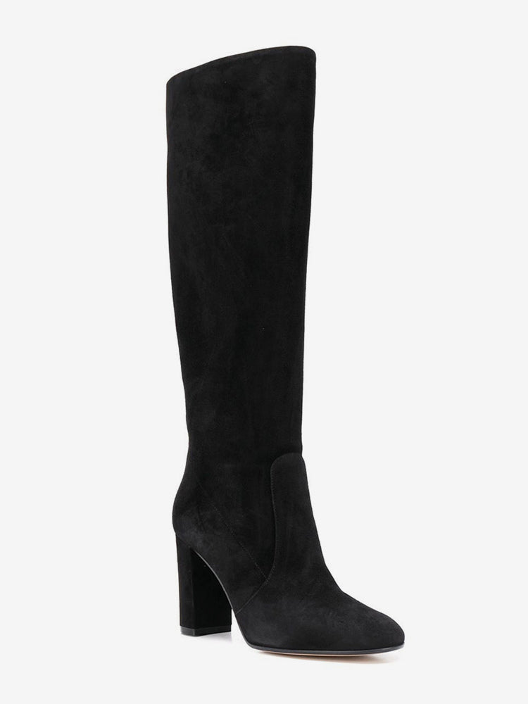 Round-Toe Block-Heel Suede-Effect Mid-Calf Boots in Black – photo 3