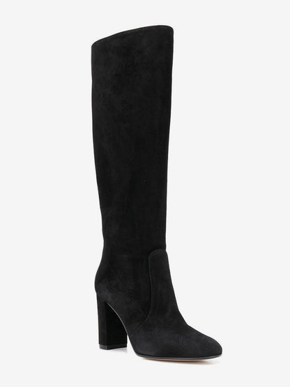 Round-Toe Block-Heel Suede-Effect Mid-Calf Boots in Black – photo 3