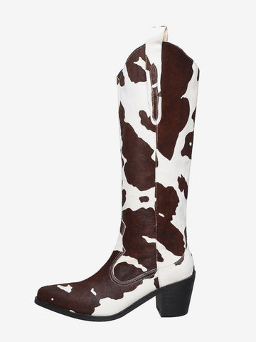 Pointed-Toe Mid-Calf Boots in Brown