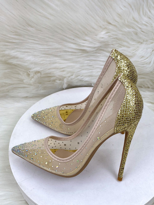 Pointed-Toe Heels with Diamanté Trim in Silver – photo 4