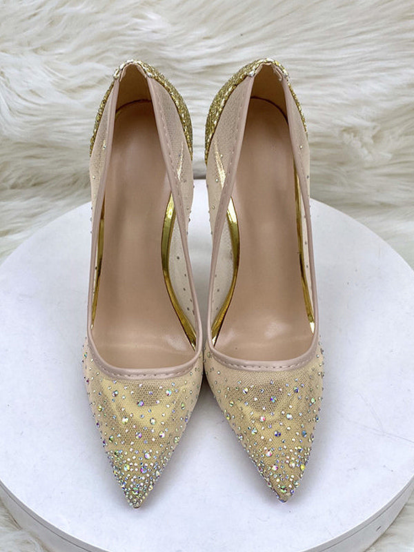 Pointed-Toe Heels with Diamanté Trim in Silver – photo 5