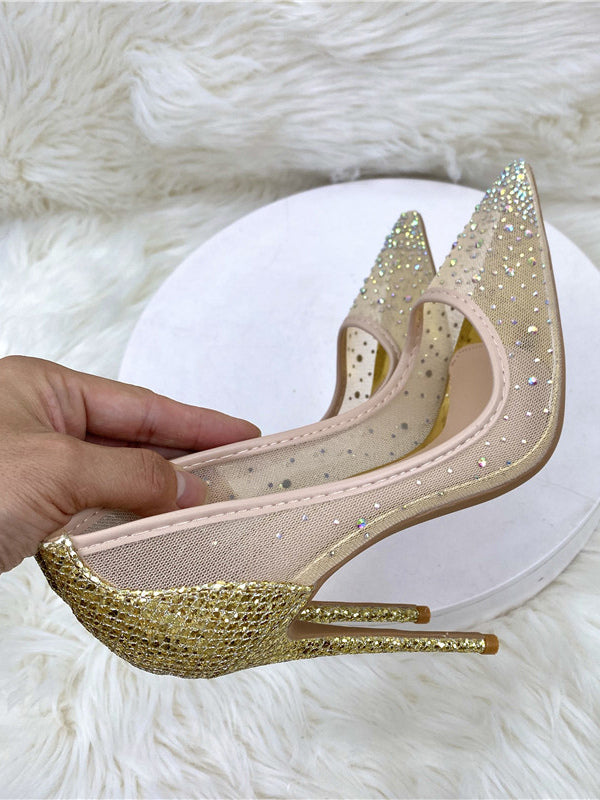 Pointed-Toe Heels with Diamanté Trim in Silver – photo 6