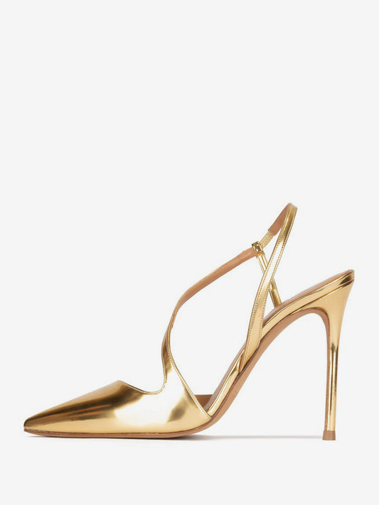 Pointed-Toe Heels with Slingback Strap in Gold – photo 1