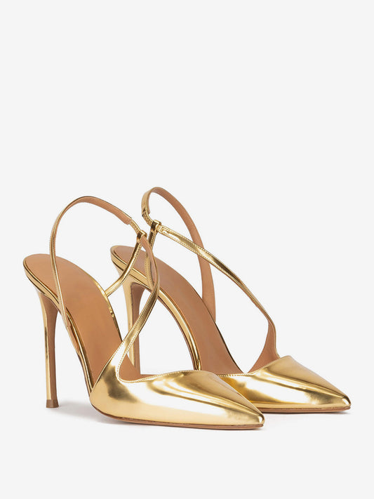 Pointed-Toe Heels with Slingback Strap in Gold – photo 2