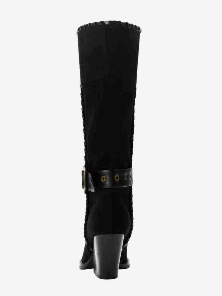 Pointed-Toe Mid-Calf Boots with Buckle in Black – photo 2