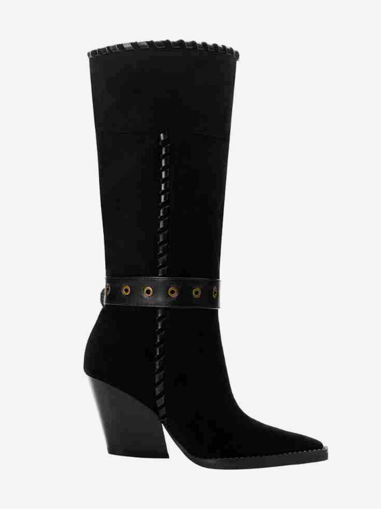 Pointed-Toe Mid-Calf Boots with Buckle in Black – photo 3