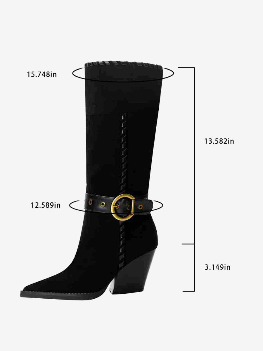 Pointed-Toe Mid-Calf Boots with Buckle in Black – photo 5