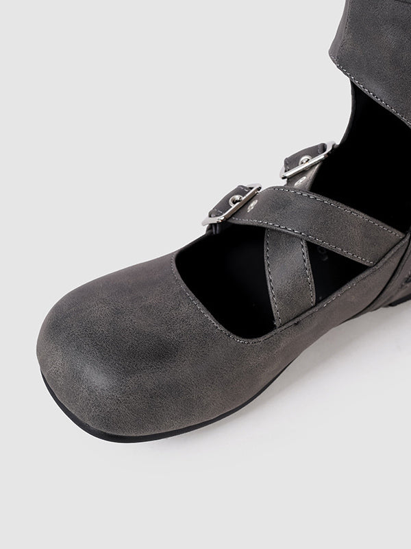 Round-Toe Mid-Calf Boots with Buckle in Grey – photo 6