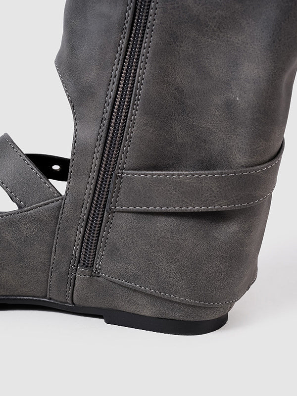 Round-Toe Mid-Calf Boots with Buckle in Grey – photo 5