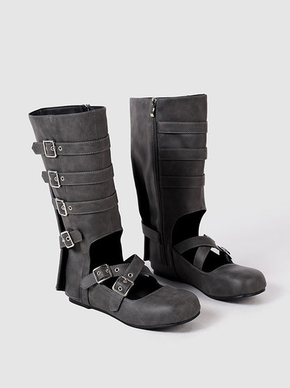 Round-Toe Mid-Calf Boots with Buckle in Grey – photo 4