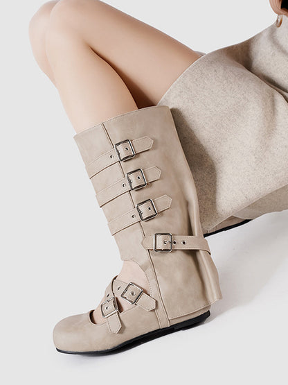 Round-Toe Mid-Calf Boots with Buckle in Grey – photo 9