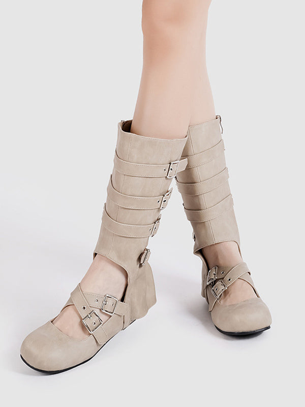 Round-Toe Mid-Calf Boots with Buckle in Grey – photo 8
