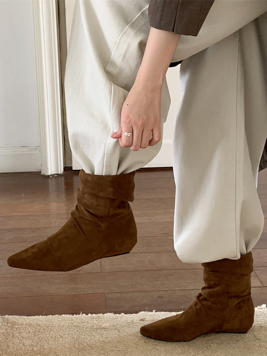 Pointed-Toe Wedge Ankle Boots in Brown – photo 1