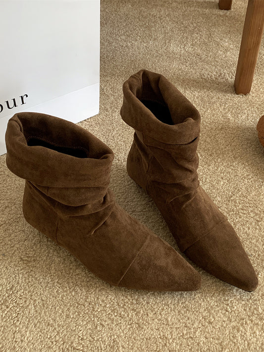 Pointed-Toe Wedge Ankle Boots in Brown – photo 2