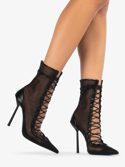 Pointed-Toe Ankle Boots with Mesh Panels in Leopard Print – photo 9