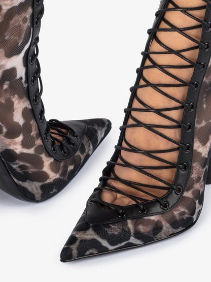 Pointed-Toe Ankle Boots with Mesh Panels in Leopard Print – photo 7
