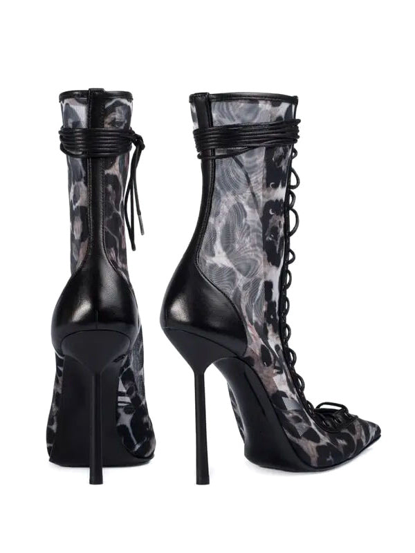 Pointed-Toe Ankle Boots with Mesh Panels in Leopard Print – photo 6