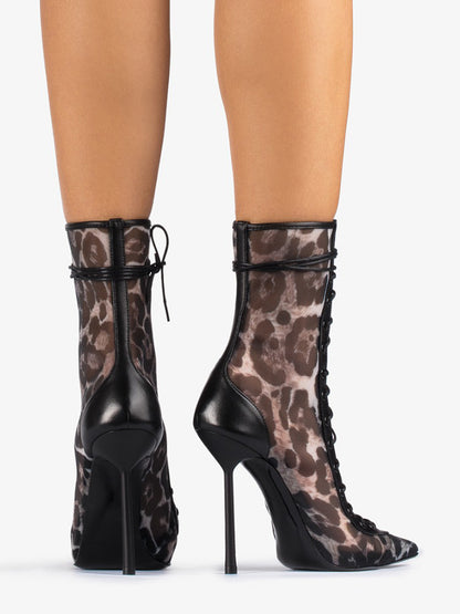 Pointed-Toe Ankle Boots with Mesh Panels in Leopard Print – photo 5
