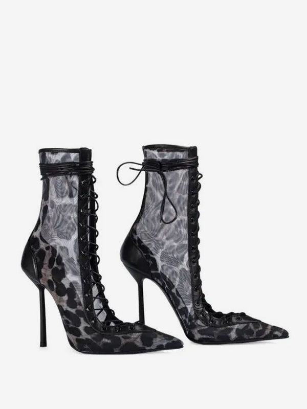 Pointed-Toe Ankle Boots with Mesh Panels in Leopard Print – photo 3