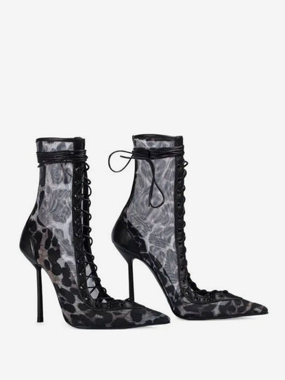 Pointed-Toe Ankle Boots with Mesh Panels in Leopard Print – photo 3