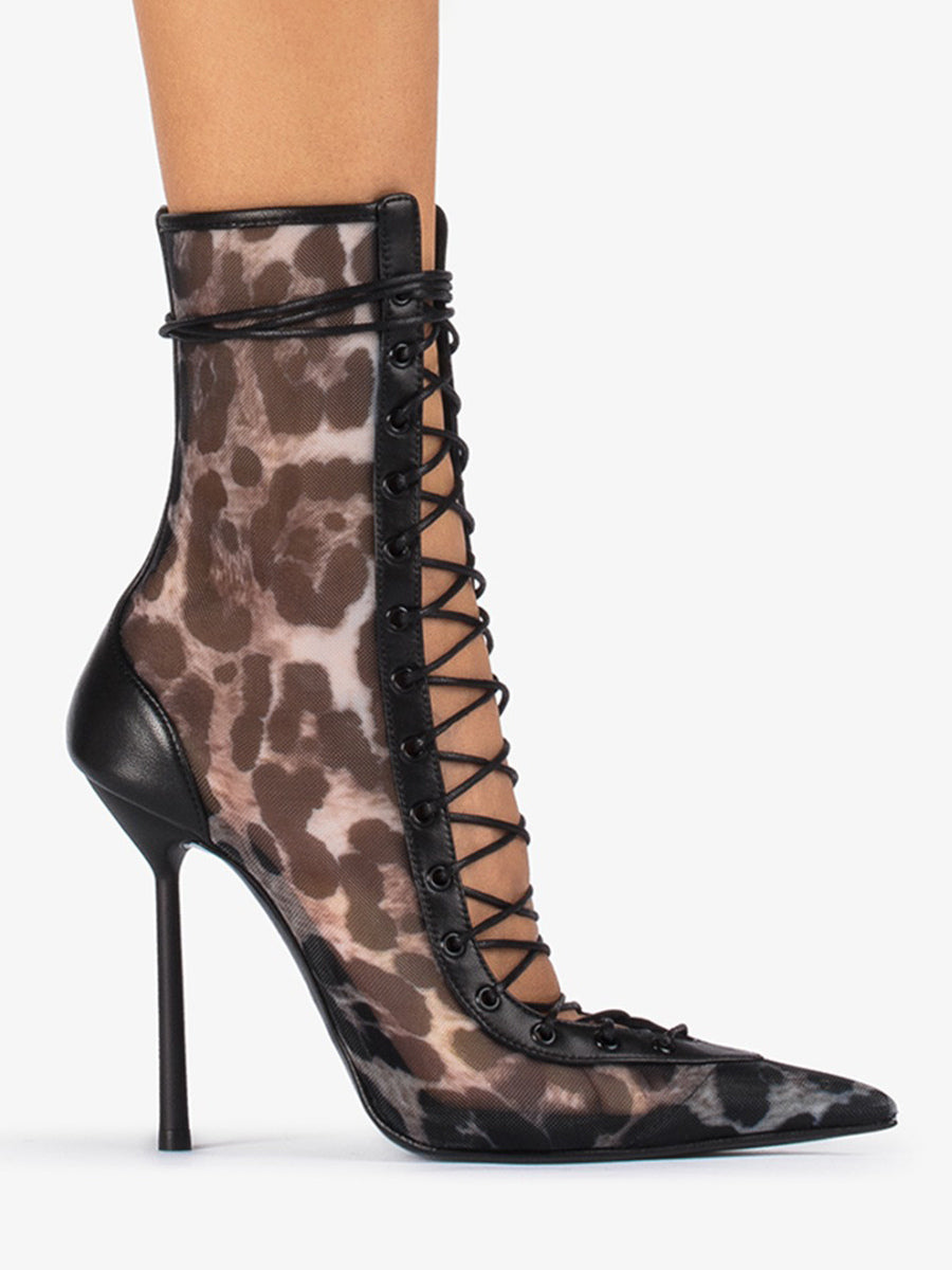 Pointed-Toe Ankle Boots with Mesh Panels in Leopard Print – photo 2