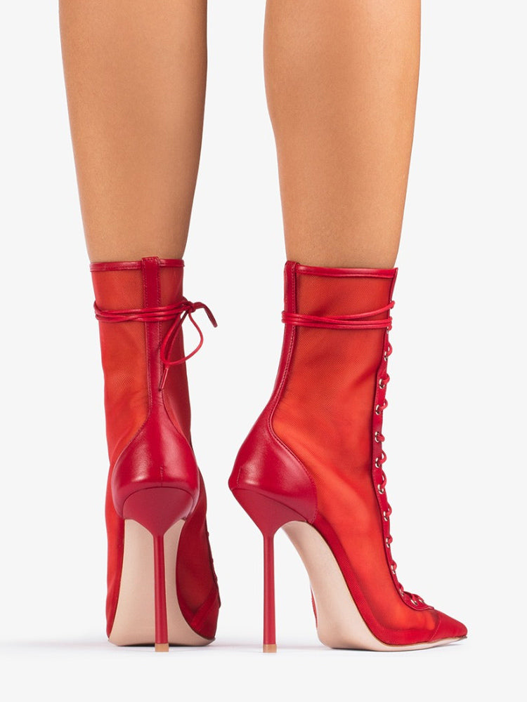 Pointed-Toe Ankle Boots with Mesh Panels in Leopard Print – photo 16