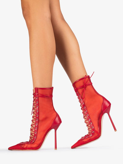 Pointed-Toe Ankle Boots with Mesh Panels in Leopard Print – photo 15