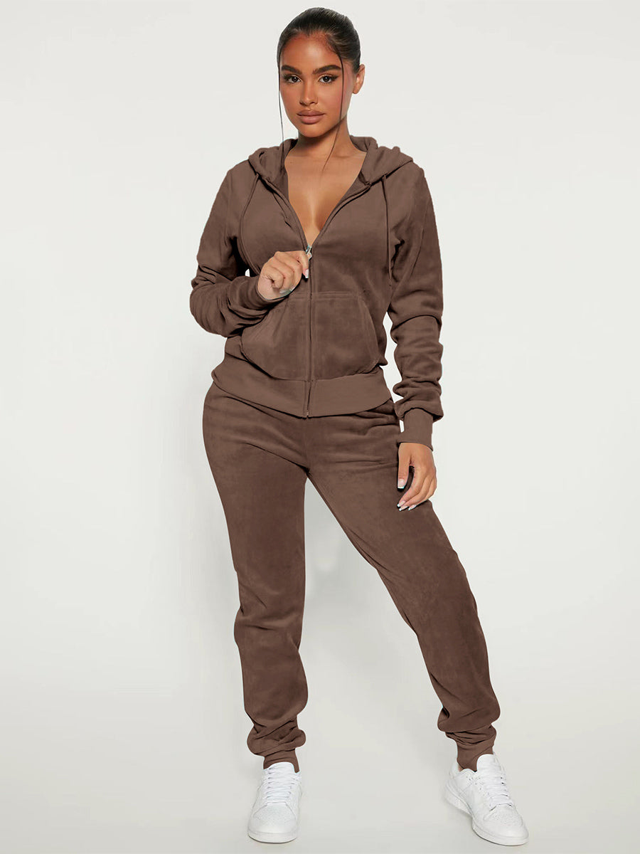 Zip-Up Two-Piece Set with Hood in Grey – photo 13