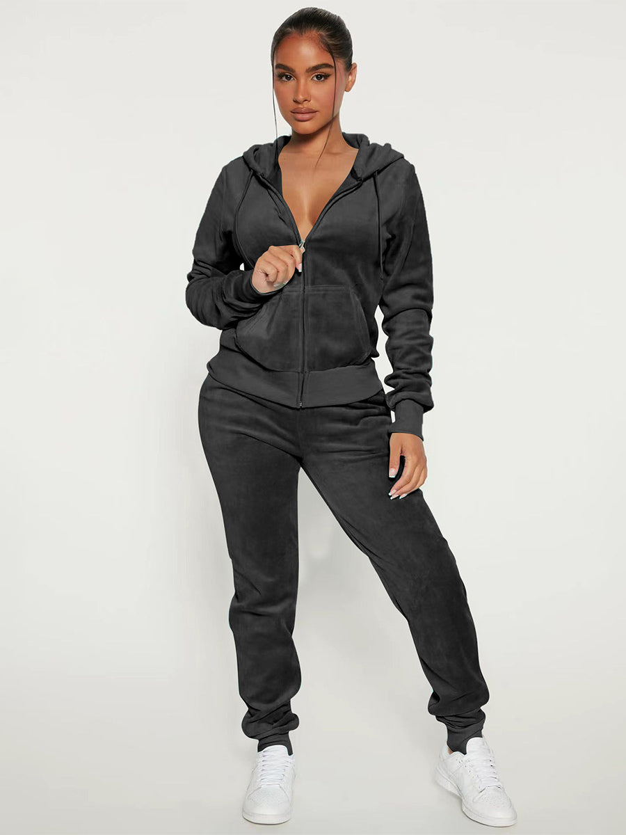 Zip-Up Two-Piece Set with Hood in Grey – photo 14
