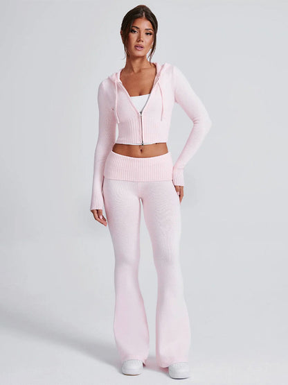 Zip-Up Two-Piece Set with Hood in Pink – photo 1